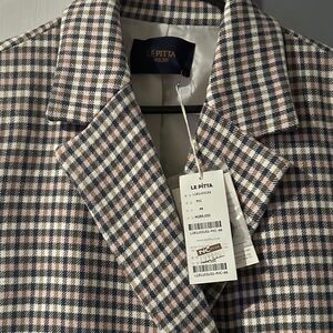 LE PITA Korean boutique Checkered Trench Coat - Black, White, Pink